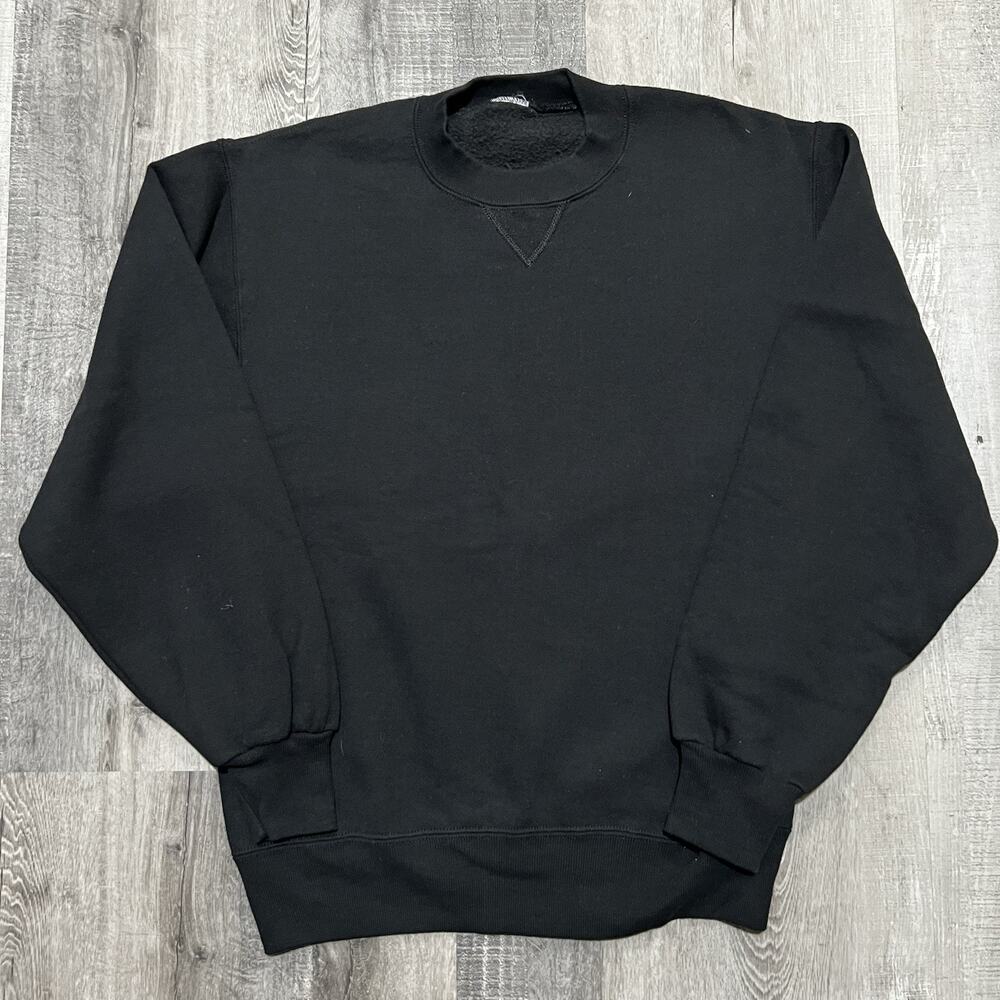 VTG Russell Athletic Blank Black Crewneck Sweatshirt Sz S Solid Essential USA